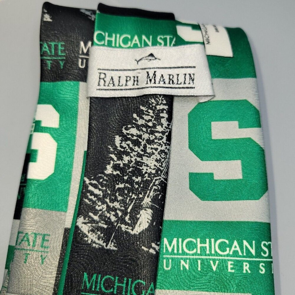 Ralph Marlin RM Michigan State University Tie 2003 Necktie Vintage Green Black - Picture 4 of 7